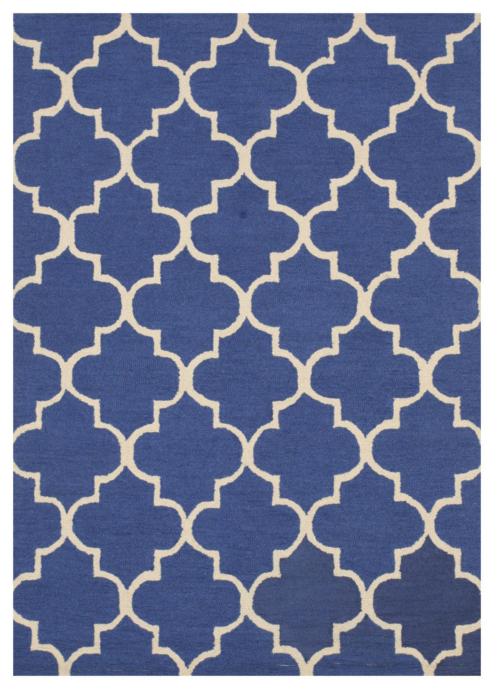 Hand-Tufted Wool Blue Traditional Trellis Moroccan Rug, 5'x7'