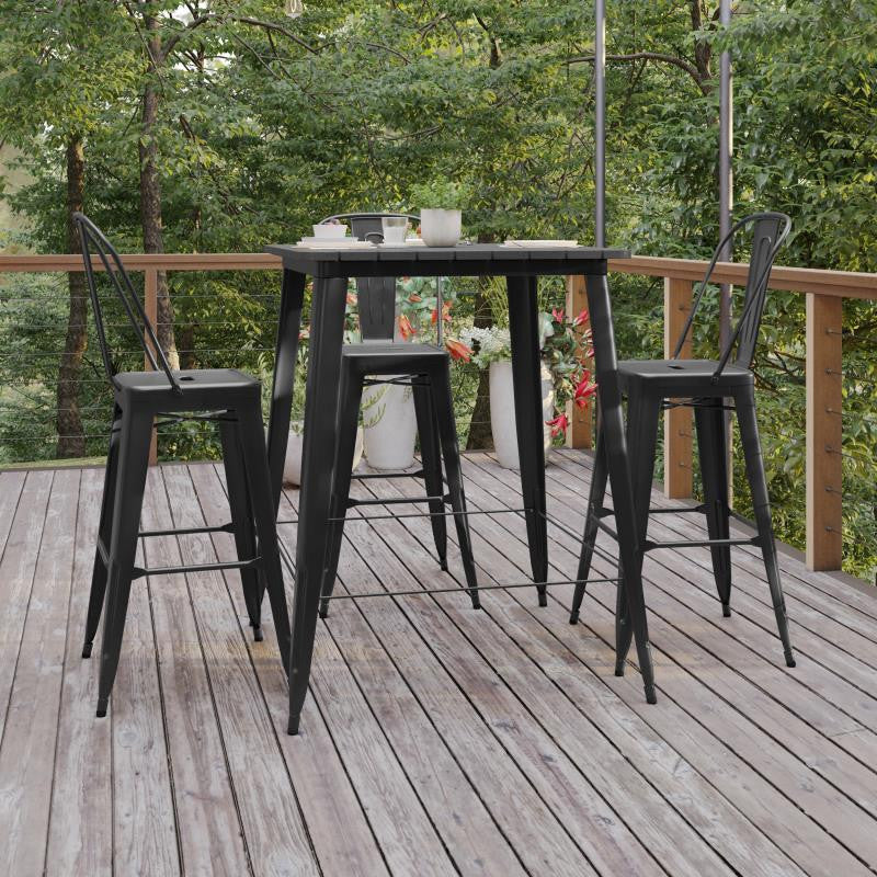 Declan Commercial Indoor/Outdoor Bar Top Square Table, 31.5", Black