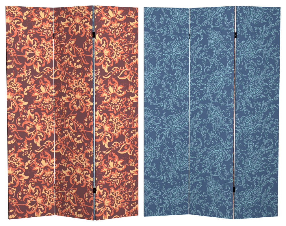 6' Tall Double Sided Floral Wallpaper Canvas Room Divider