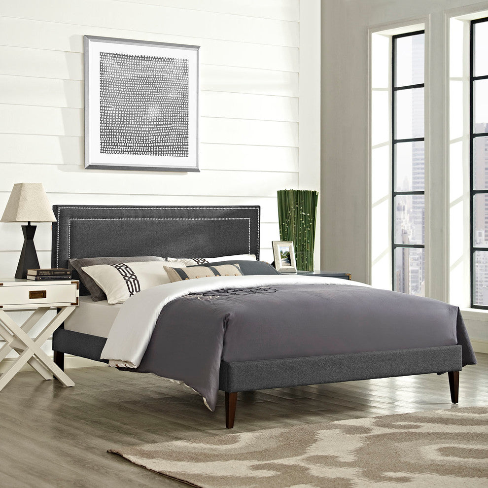 Modway Jessamine King Fabric Platform Bed With Squared Tapered Legs, Gray