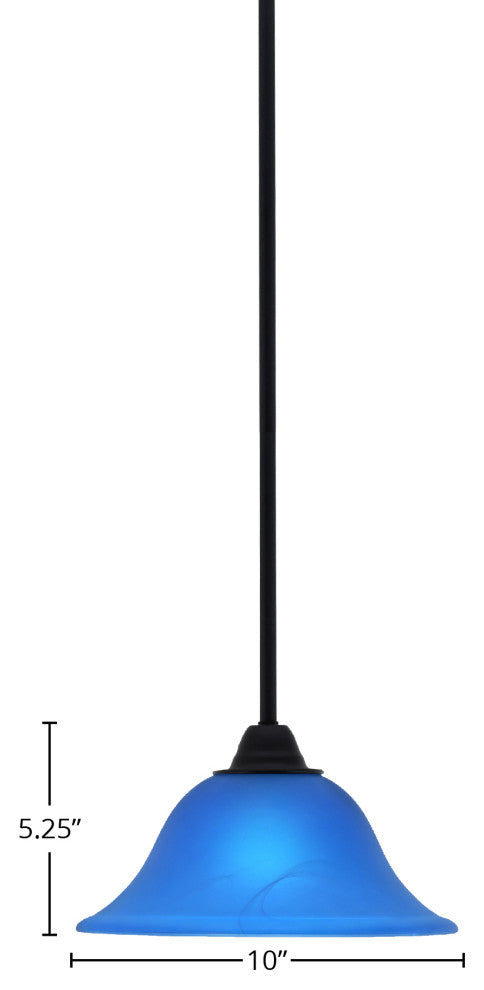 Paramount Mini Pendant, Matte Black, 10" Blue Italian Glass