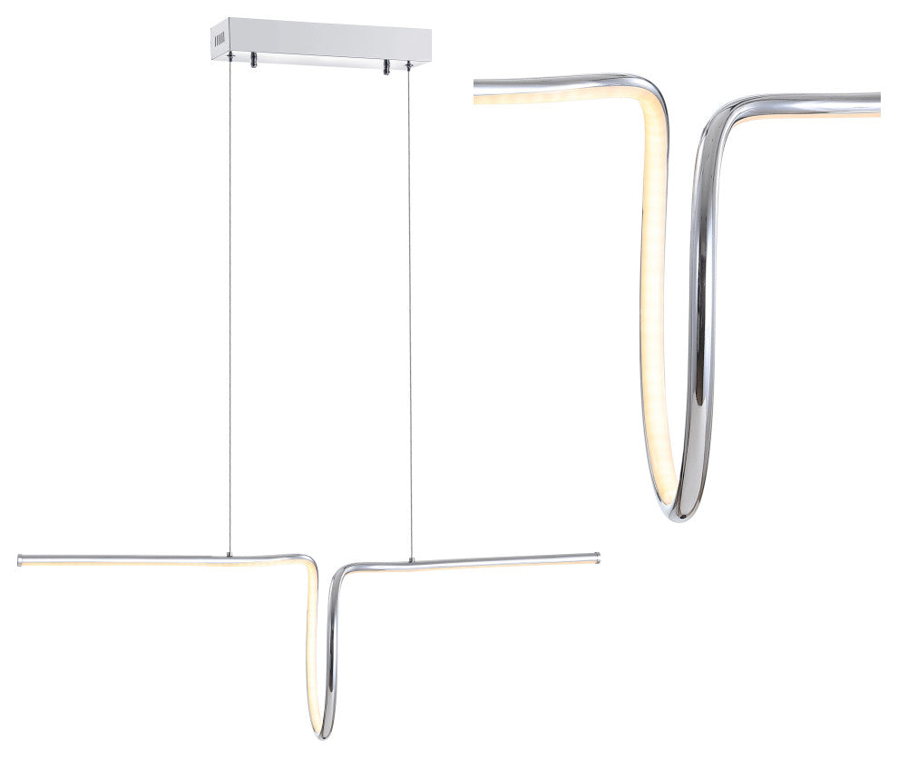 Ali 34.5" Dimmable Adjustable Integrated LED Metal Linear Pendant, Chrome