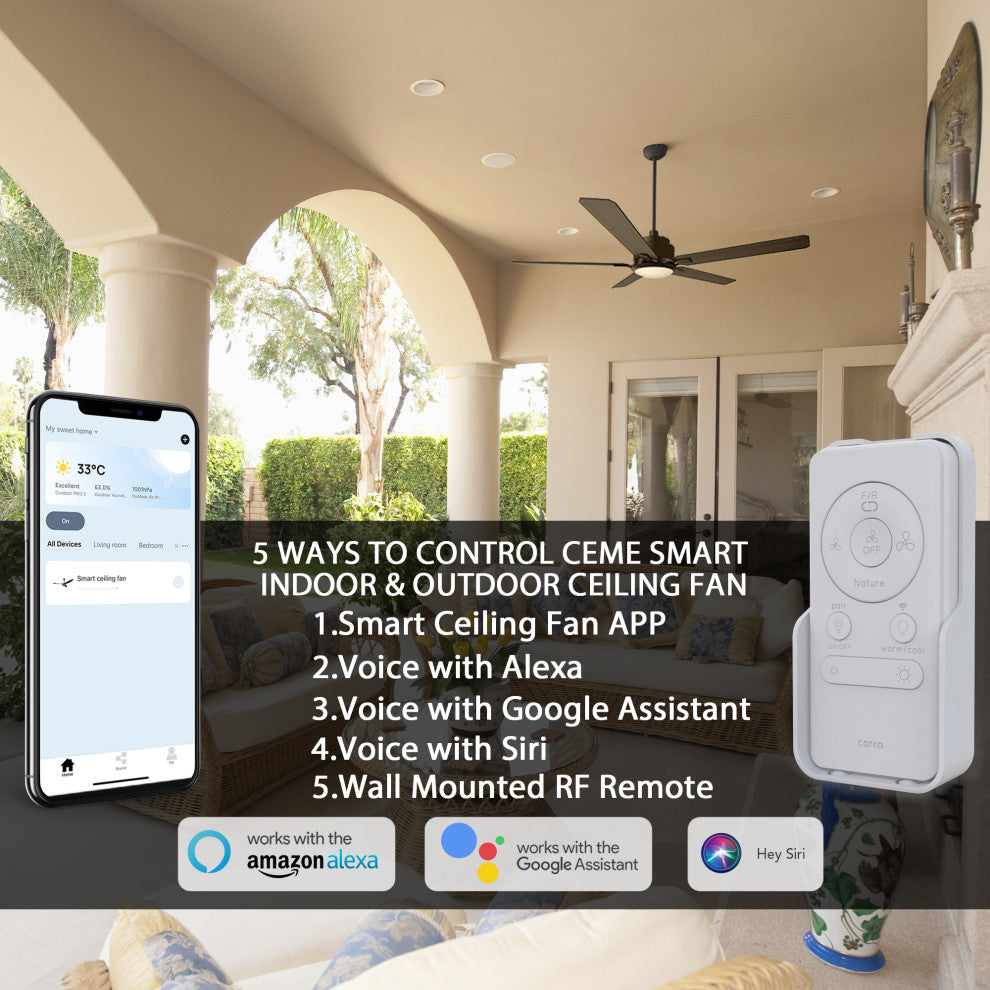 CARRO Indoor Smart Ceiling Fans with Dimmable LED light and Remote, 52inch