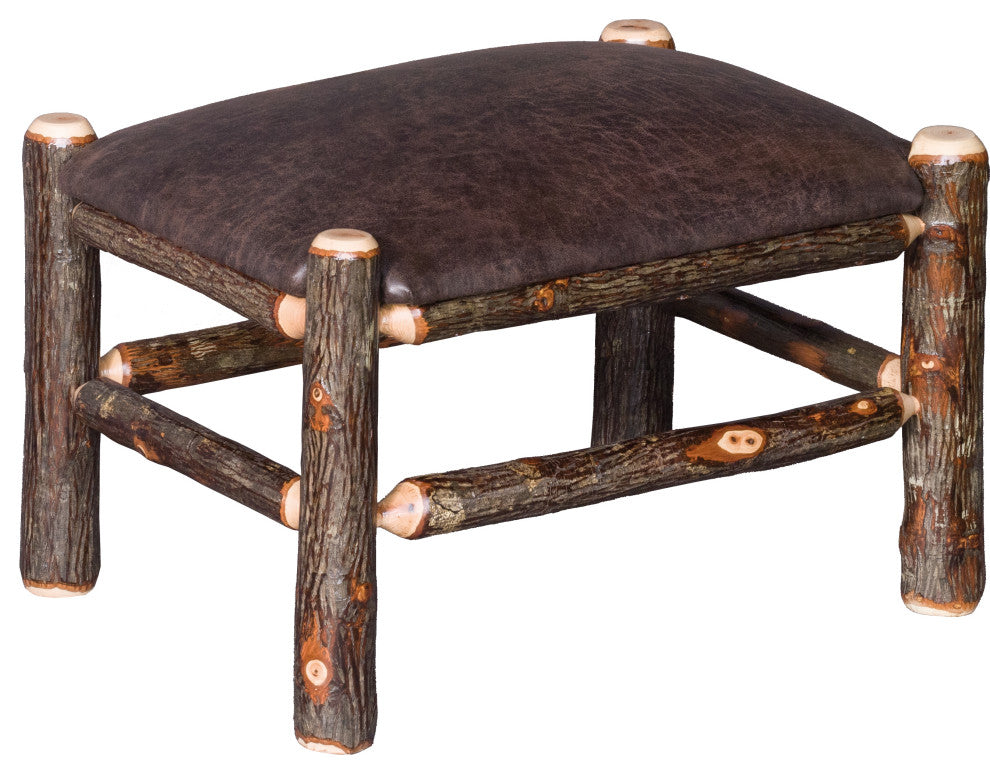 Hickory Log Upholstered Foot Stool, Faux Brown Leather