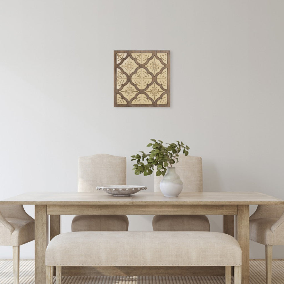 Pale Yellow and Natural Quatrefoil Wall Plaque