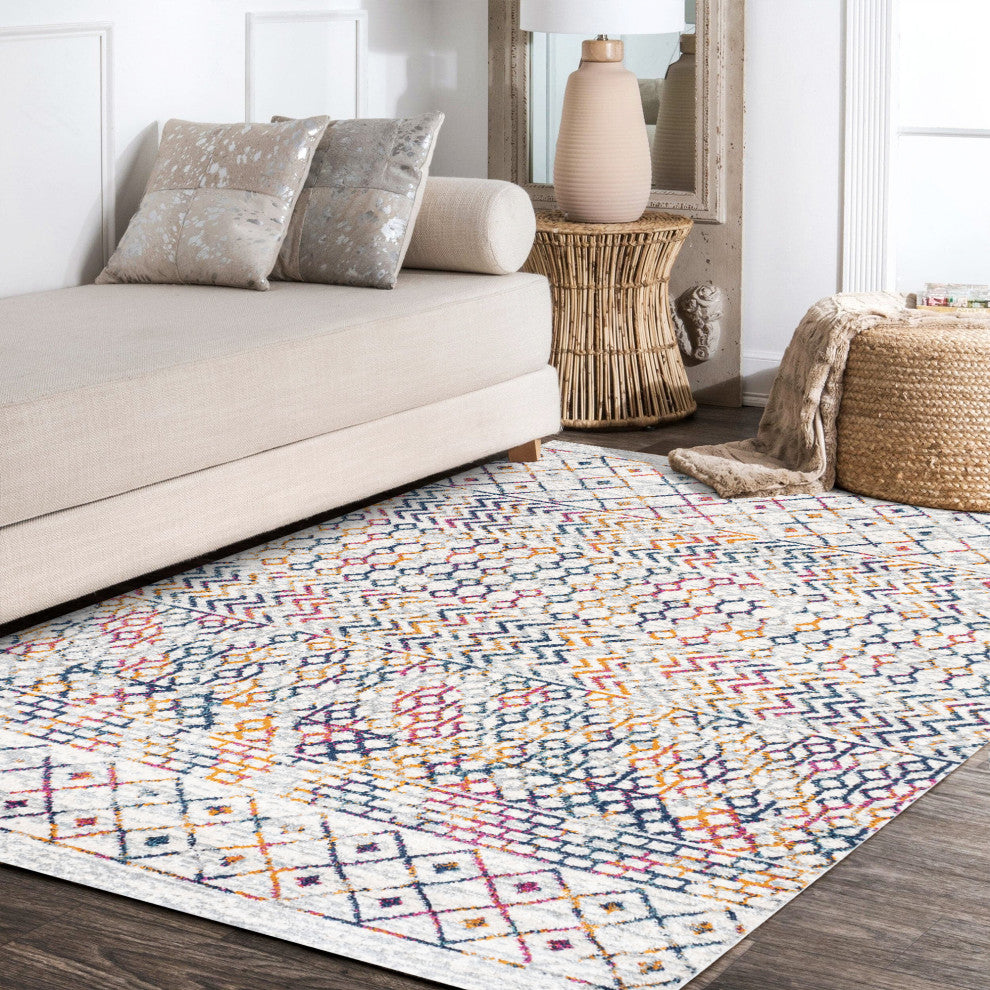 Arta Moroccan Vintage Geometric Area Rug, Multi/Cream, 8 X 10