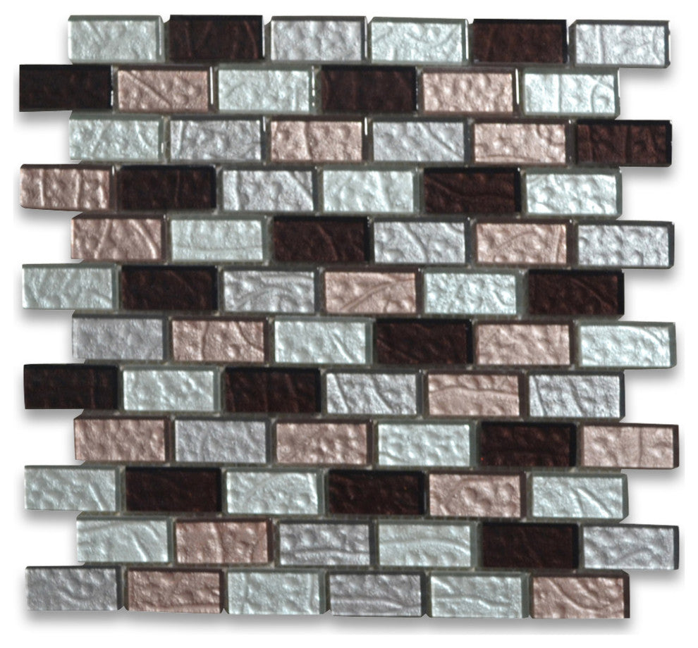 Glass Mosaic Tile Deep Red Pink White Light Grey Satin Glass Accent, 1 sheet