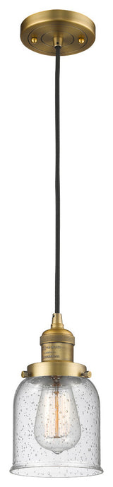 1-Light Small Bell 5" Pendant, Brushed Brass, Glass: Seedy