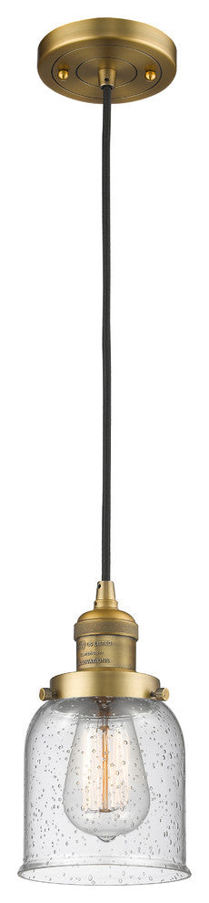 1-Light Small Bell 5" Pendant, Brushed Brass, Glass: Seedy