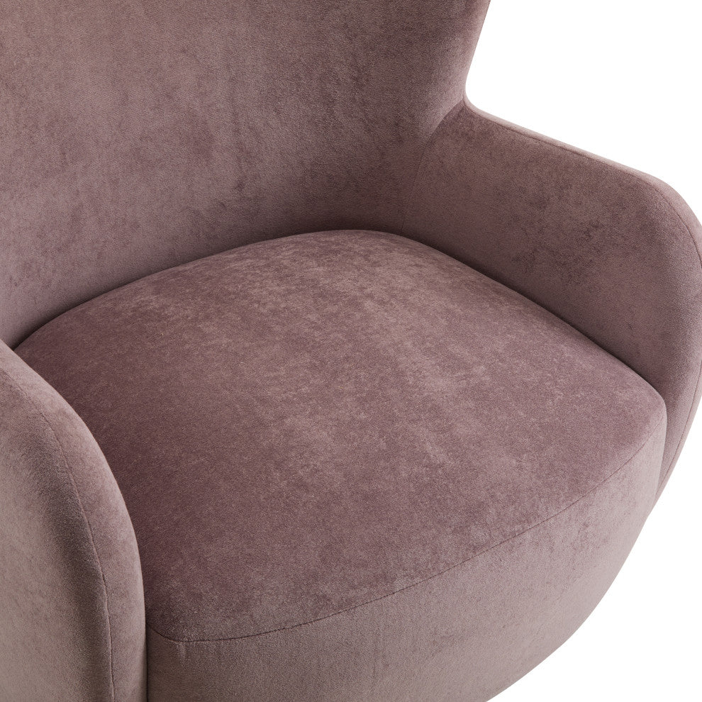 GDF Studio Wingback Fabric Accent Chair With Solid Birch Legs, Pinkish Purple