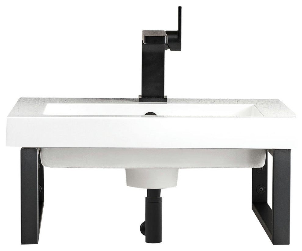 Two Boston 15 1/4" Wall Brackets, Matte Black, 20" White Glossy Composite Top