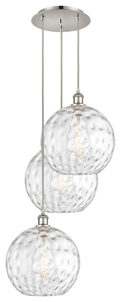 Athens Multi-Pendant, Polished Nickel, Clear Water Glass