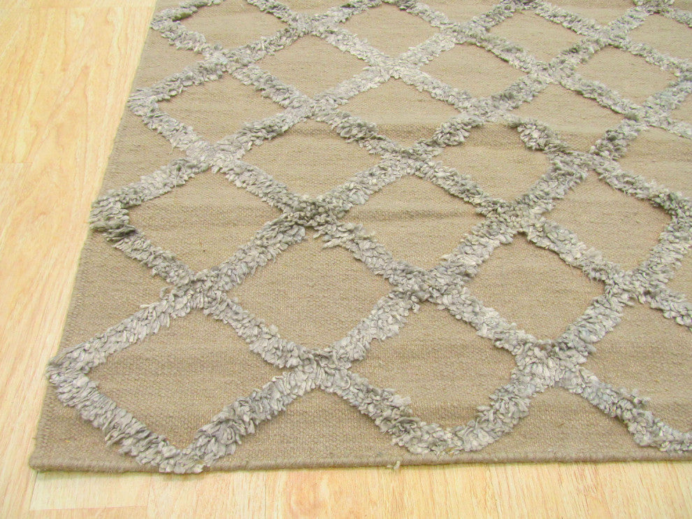 Handwoven Wool and Viscose Camel Transitional Trellis Marakesh Trellis Rug, 9'x12'