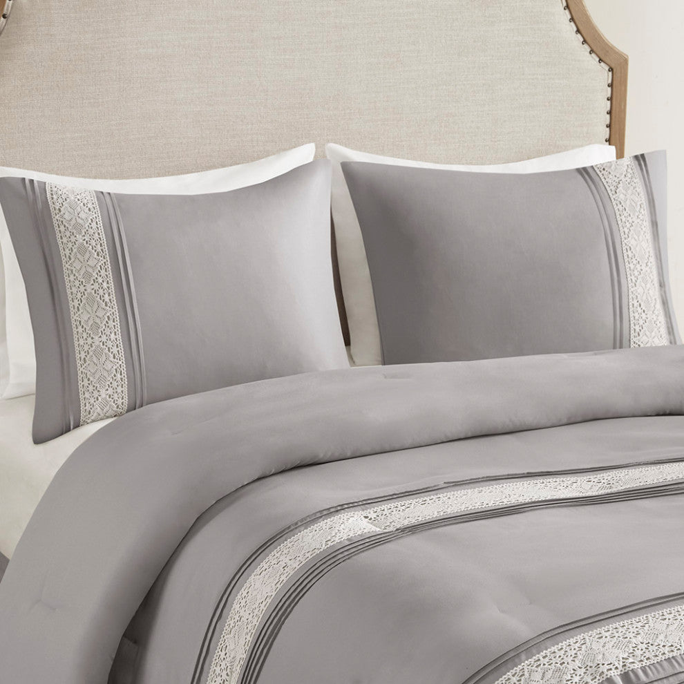 Madison Park Lacey 7 Piece Lace Trim Comforter Set With Throw Pillows