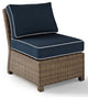 Bradenton Outdoor Wicker Sectional Center Chair With Navy Cushions