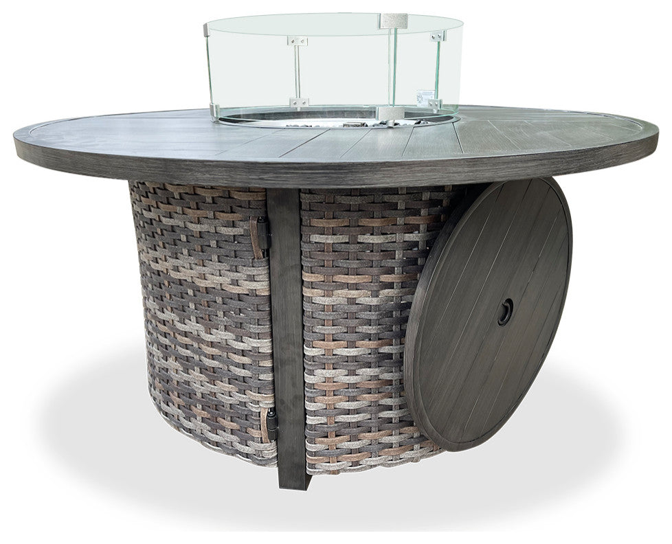 Manbo 5-Piece Aluminum Wicker Outdoor Fire Pit Deep Seating Set with Cushions, Spectrum Indigo Acrylic