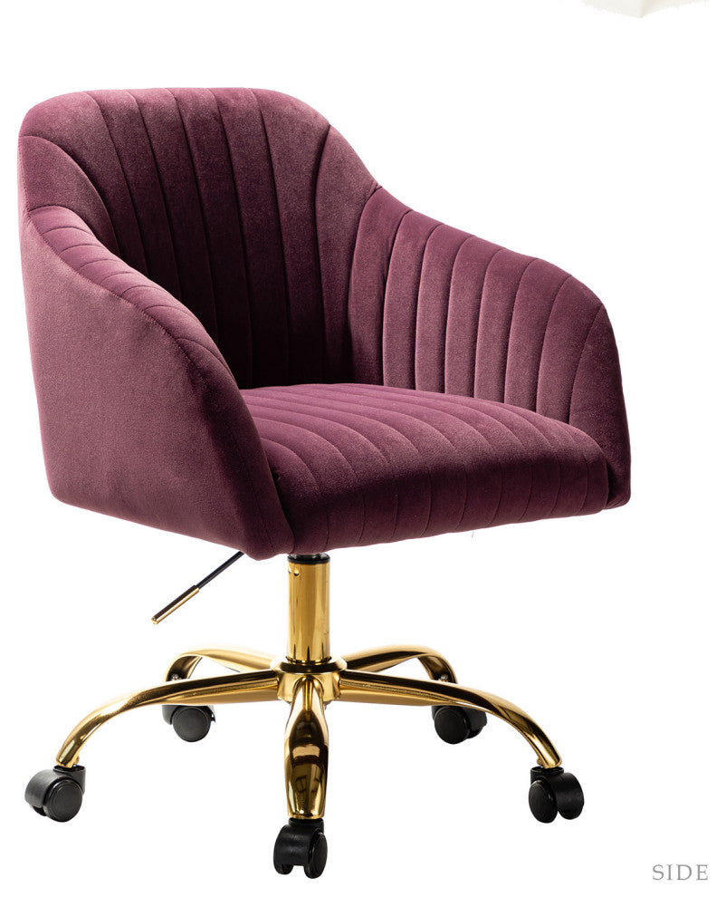 Swivel Rolling Task Chair With Tufted Back, Purple