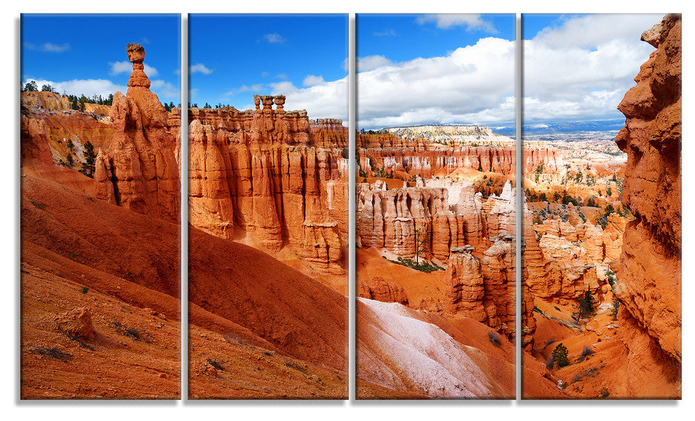 Sandstone Hoodoos in Bryce Canyon, Landscape Canvas Art Print, 48"x28", 4 Panels