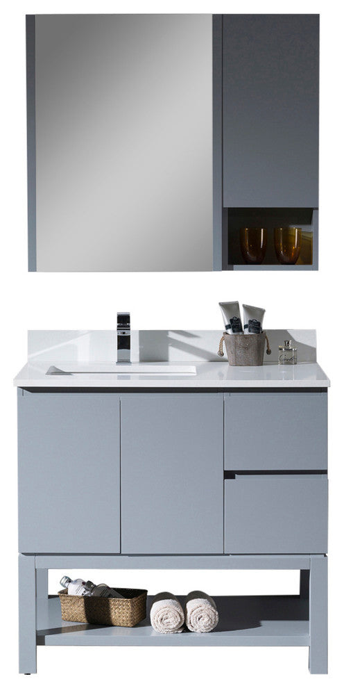 Monaco 36" Left Vanity Set With Mirror and Wall Cabinet