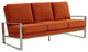 LeisureMod Jefferson Modern Design Velvet Sofa With Silver Frame, Orange