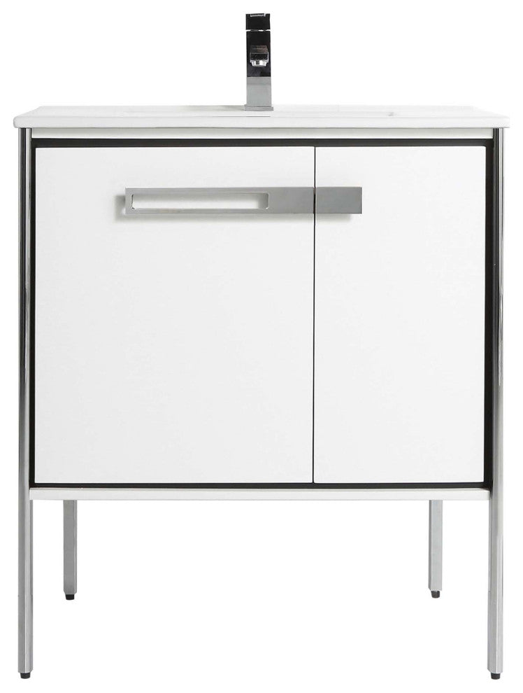 Oakville Bath Vanity, Ceramic Sink, White Matte, 30 Inch, Chrome Hardware