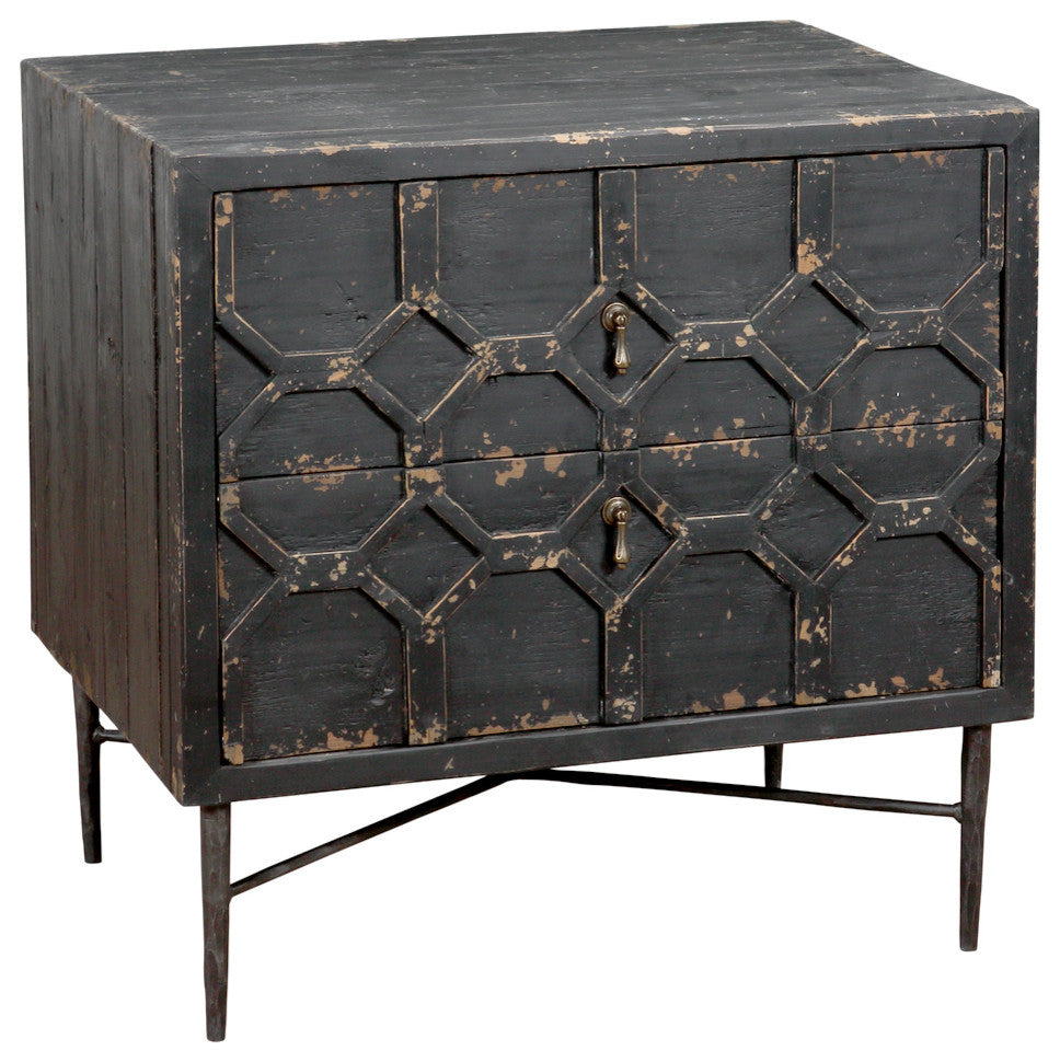 Aliso Samara 2 Drawer Nightstand, Recycled Pine On Iron Base