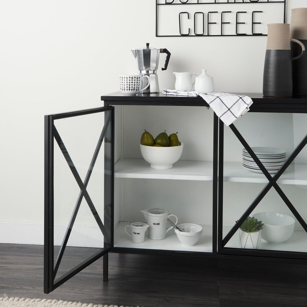 Aurelia Black Metal With White Interior Glass Accent Cabinet