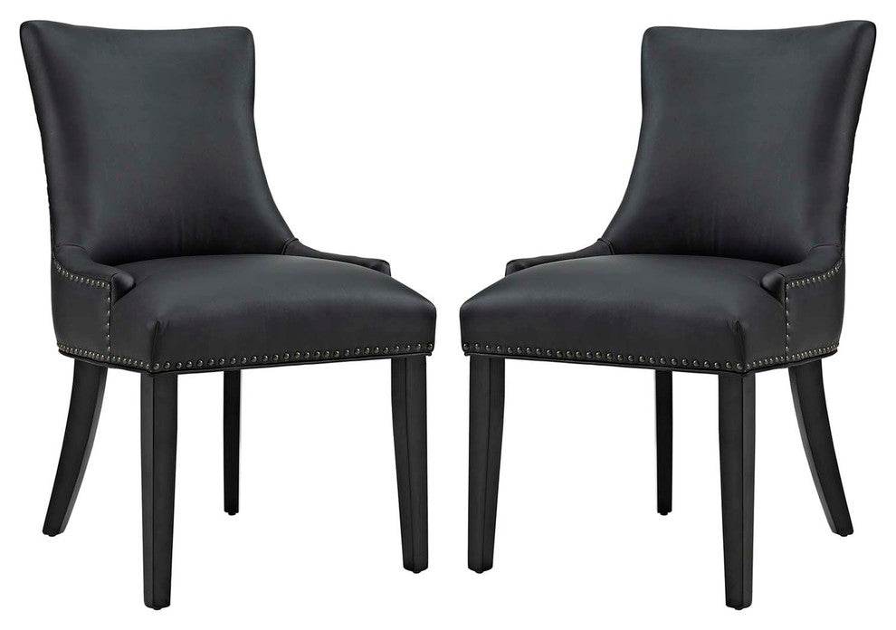 Marquis Dining Chair Faux Leather Set of 2, Black