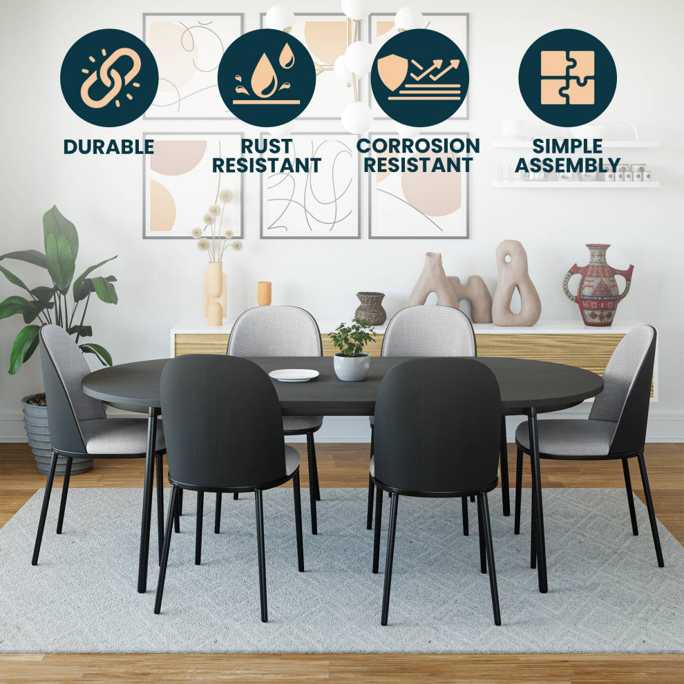 LeisureMod Tule Dining Side Chair With Upholstered Seat and Steel Frame, Black/Platinum Blue