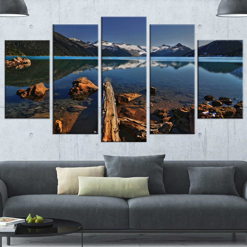 Logs in Mountain Lake, Landscape Canvas Print, 60"x32", 5 Panels