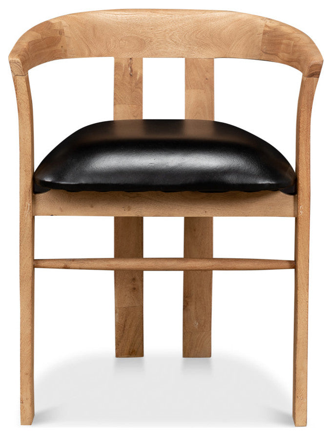 Rift Dining Chairs Set of 2 Black Leather Seat Curved Back
