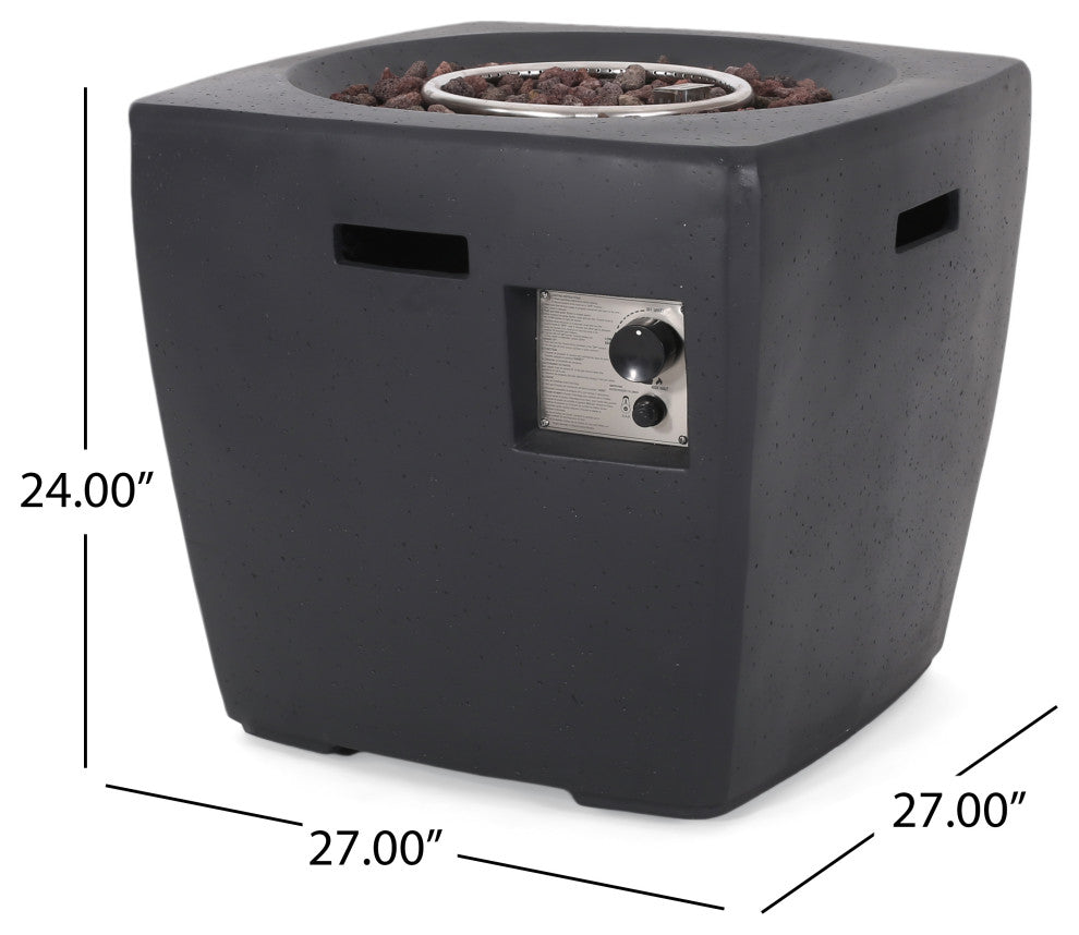 Andreson Outdoor 40,000 BTU Lightweight Concrete Square Fire Pit, Dark Gray