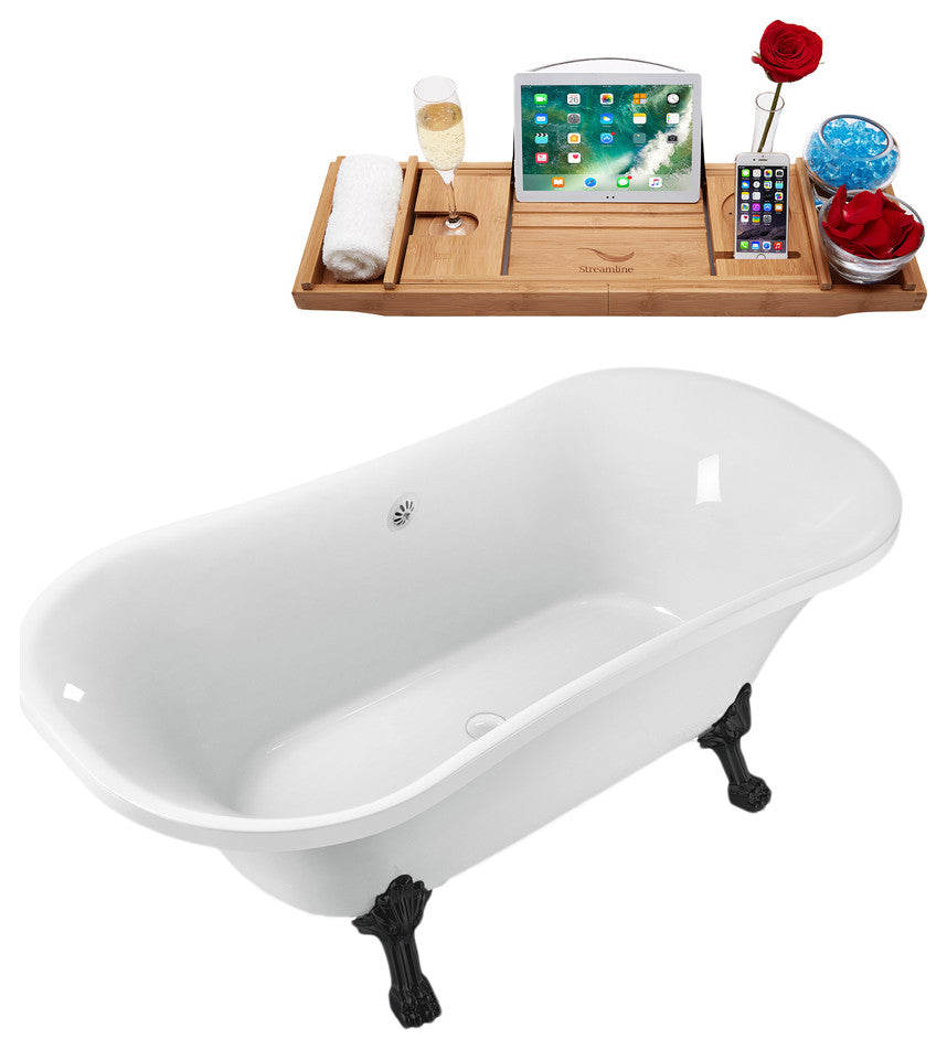 68" Streamline N861BL-WH Clawfoot Tub and Tray With External Drain