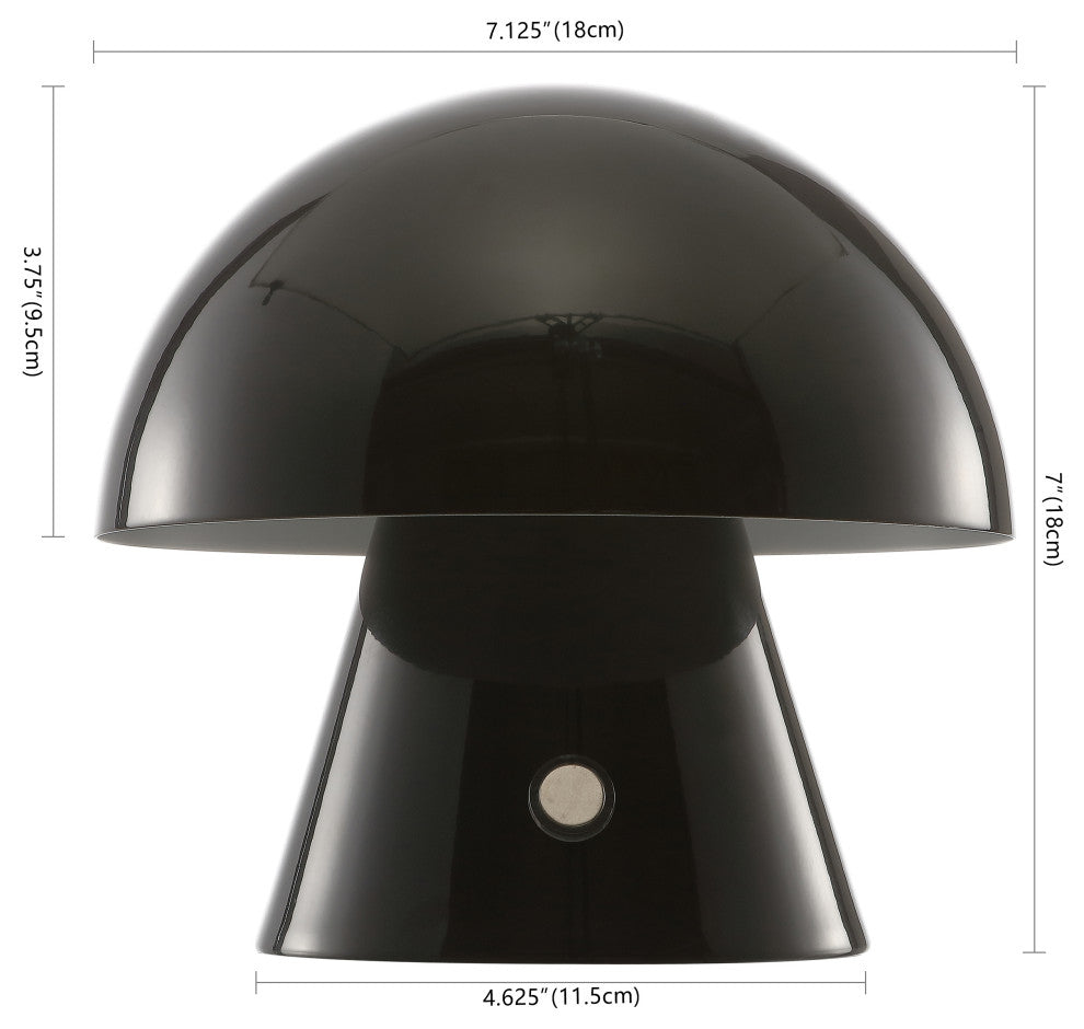 Porcini 7" Rechargeable/Cordless Iron Integrated LED Mushroom Table Lamp, Black