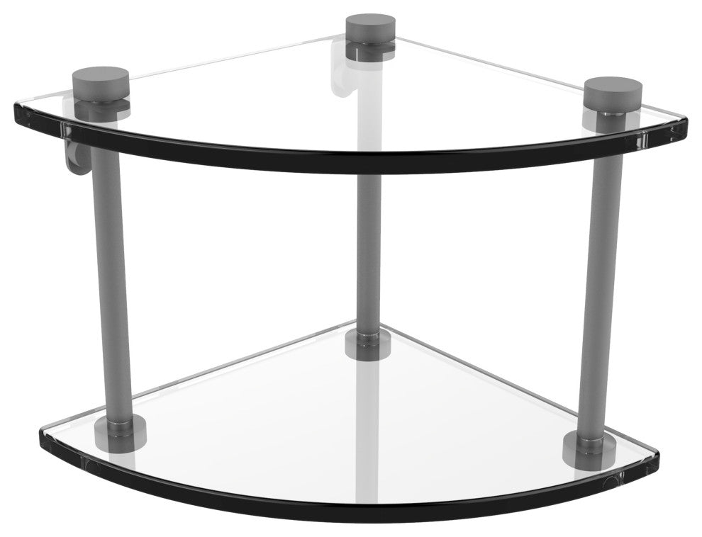 Two Tier Corner Glass Shelf, Matte Gray