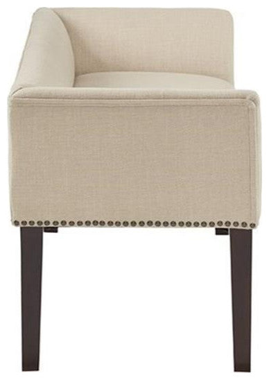 Maklaine Transitional Solid Wood and Fabric Upholstered Accent Bench in Cream