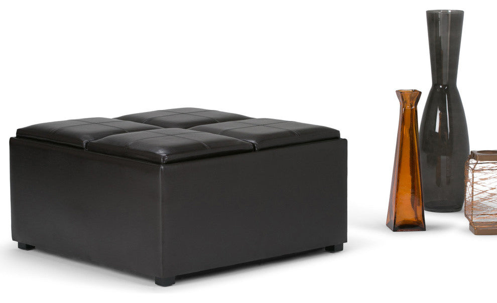 Avalon 35" Contemporary Square Storage Ottoman, Tanners Brown