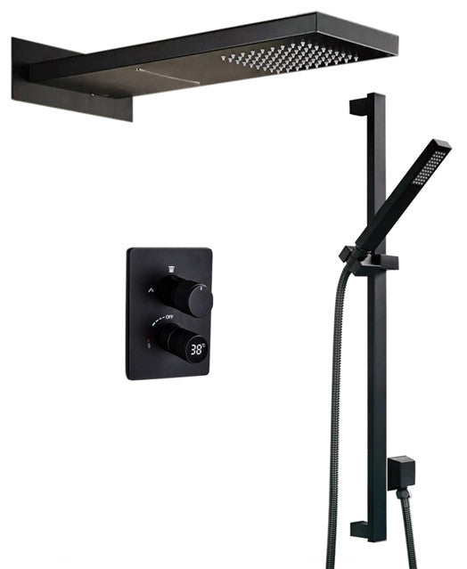 Fontana 22"Matte Black Digital Rainfall Shower System & Handheld Shower, Non LED