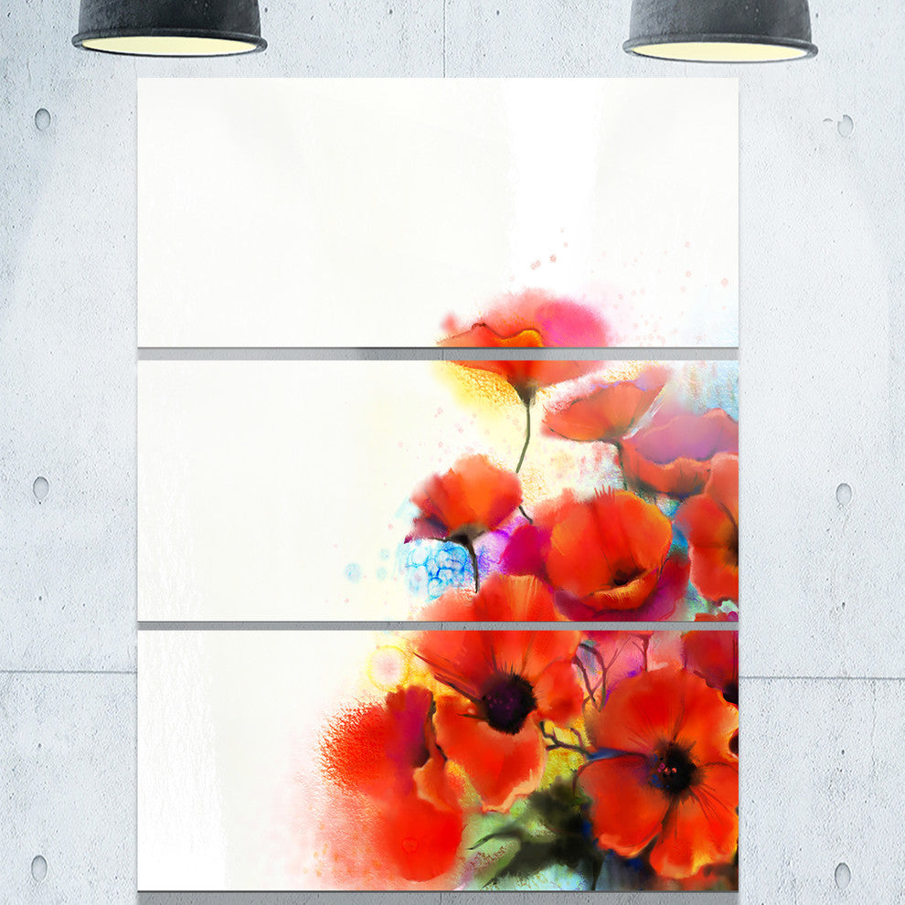 "Bunch of Watercolor Poppy Flowers" Metal Wall Art, 3 Panels, 28"x36"