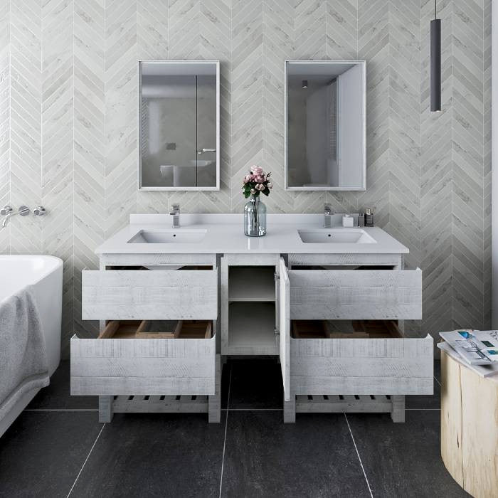 Fresca Formosa Modern 60" Rustic White Open Bottom Double Sink Vanity Set