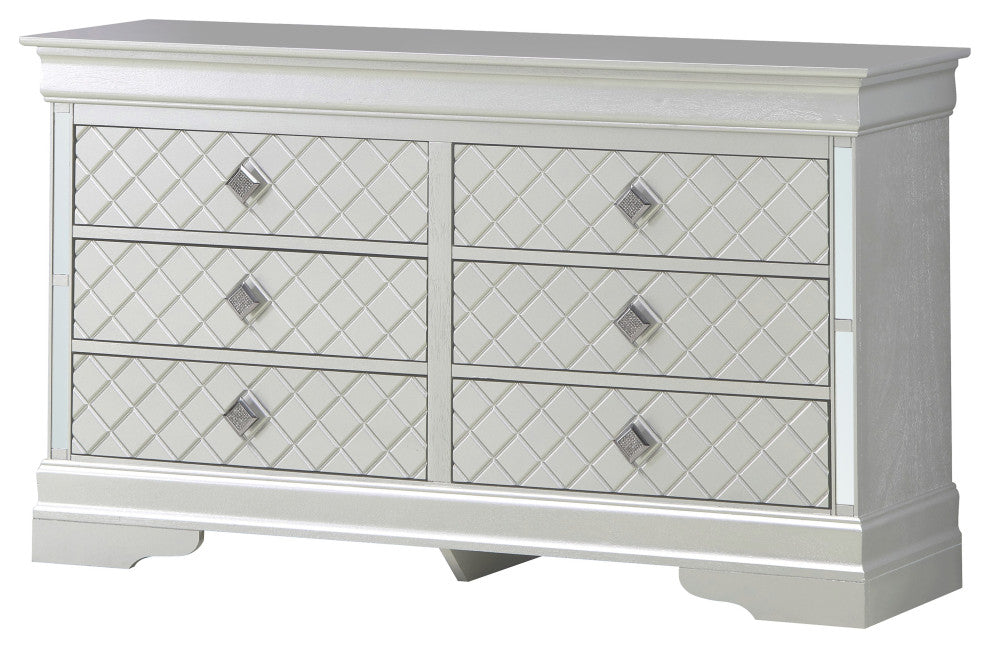Verona 6-Drawer Dresser, Silver Champagne