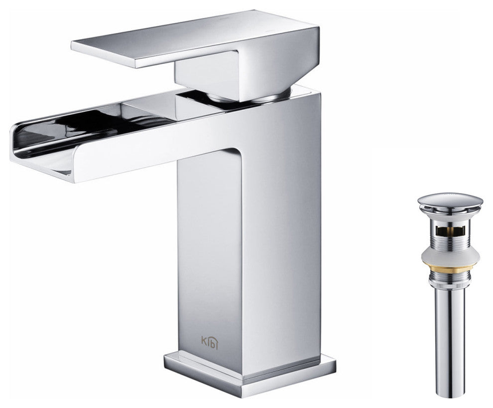 Waterfall Single Handle Bathroom Faucet KBF1004, Chrome, W/ Drain