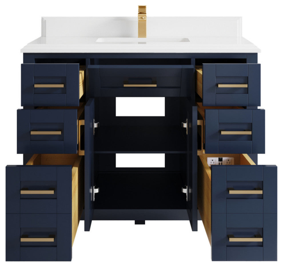 Cambridge 42 Single Sink Bath Vanity in Hale Navy Blue 1.5" White Quartz