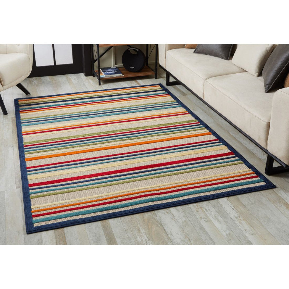 KAS Calla 6927 Ivory/Multi Stripes Area Rug, 6'7" x 9'