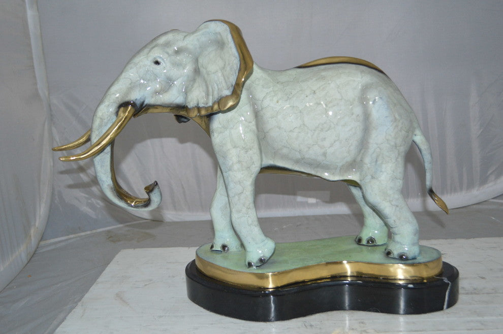 Elephant trunk Down Bronze Statue -  Size: 28"L x 12"W x 17"H.