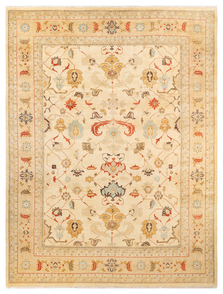 Eclectic, One-of-a-Kind Hand-Knotted Area Rug Ivory, 9' 1" x 12' 1"