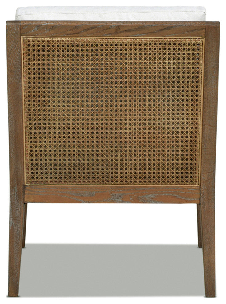 Ontario 24.5" Rattan Wicker Upholstered Accent Arm Chair, Natural White