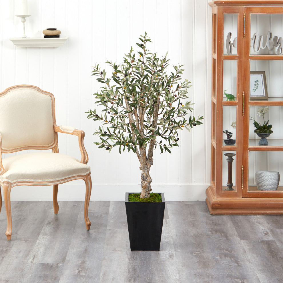 4.5' Olive Artificial Tree, Black Metal Planter