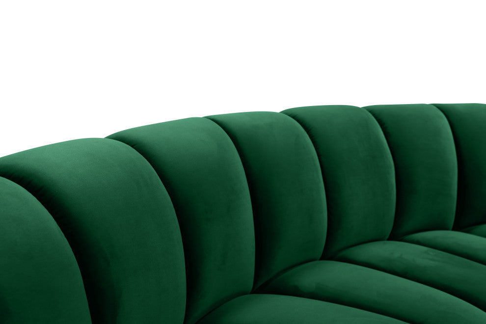 Infinity Channel Tufted Velvet Modular Chair, Green, 7 Piece