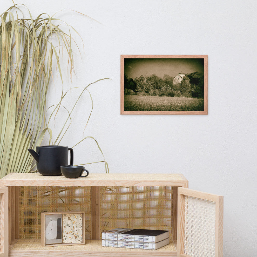 Abandoned Barn In The Trees Vintage Framed Photo Paper Wall Art Prints, Red Oak, 12" X 18"